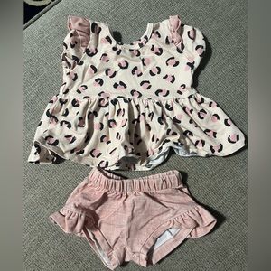 Cheetah print top with shorts.